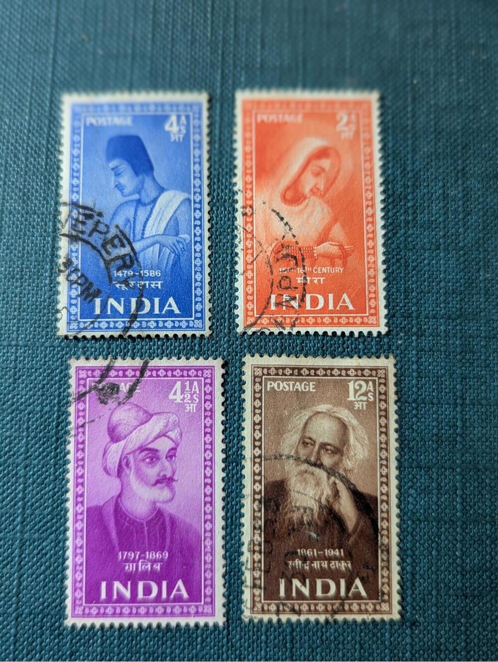 INDIA 1952 #237-42 Historical Figures - 4 Used Stamps